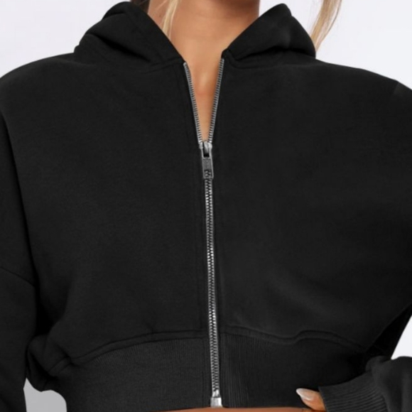 Black Cropped Hooded Zip-Up Jacket - Picture 2 of 7